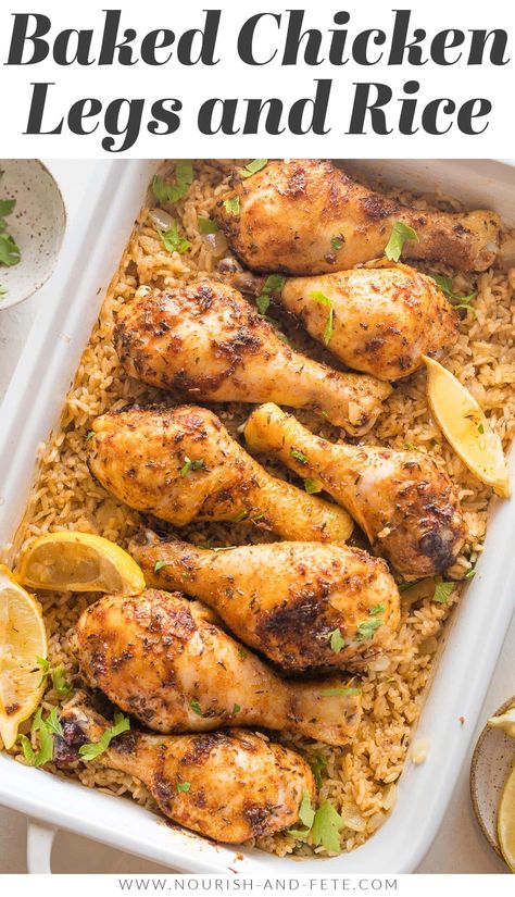 Baked Drumsticks And Rice, Chicken Legs In The Oven With Rice, Chicken Legs In The Crockpot Recipes, Chicken Drumsticks Oven Recipes, Breaded Chicken Drumstick Recipes Oven Baked, Drumstick Chicken Recipes With Rice, Chicken Leg Rice Bake, Oven Baked Chicken And Rice Casserole Recipes, Chicken Leg Bake