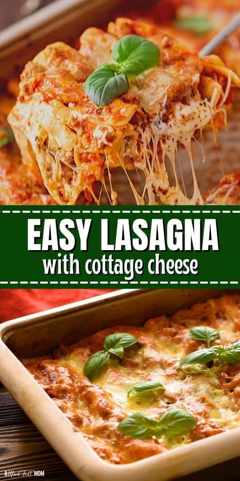 If you are looking for an Easy Lasagna recipe you have just found it! This Easy Homemade Lasagna may not be traditional, but it is still delicious and ready with only minutes of prep work! This homemade lasagna is made without par-boiling the noodles and a simple meat sauce and cottage cheese filling. It is a quick and easy dinner perfect for any family dinner. Meat Lasagna Without Ricotta Cheese, Lasagna Recipe With Ready Bake Noodles, Easy Lasagna Recipe With Ricotta And Cottage Cheese, Easy Cottage Cheese Lasagna, Basic Lasagna Recipe Ground Beef, Homemade Lasagna Recipe With Cottage Cheese, Lasagna Recipe With Cottage Cheese No Boil Noodles, Easy Lazy Lasagna Recipe, No Boil Noodle Lasagna Recipe