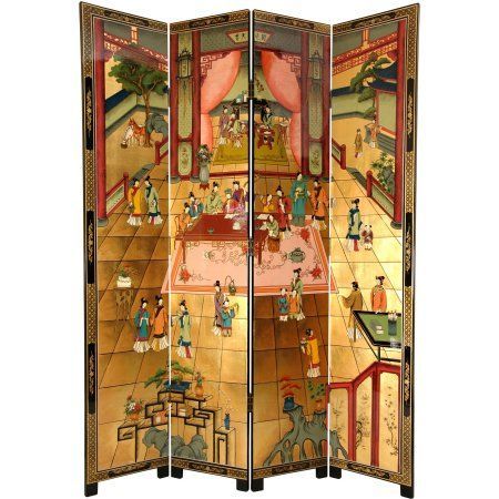 7' Tall Dream of the Red Chamber Screen, Gold Japanese Screen Divider, Wood Panel Room, Red Home Accessories, Screen Divider, Floor Screen, 4 Panel Room Divider, Lacquer Furniture, Shoji Screen, Japanese Screen