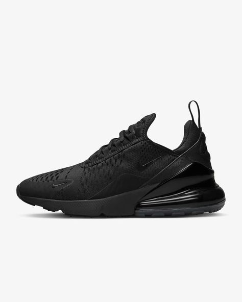 Nike Black Shoes, Nike 270s, Popular Nike Shoes, Nike Shoes Black, Nike Air Max 270 Women, Nike Air Max 270 Black, Nike Air Max Black, Nike Gym Shoes, All Black Nikes