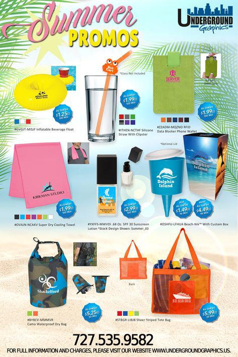 Your brand is sure to look cool on these new Summer Promo Items. #summerpromotionalproducts #promotionalproducts #marketingideas Promo Items Marketing, Promotional Items Marketing, Summer Promo, Promo Materials, Custom Promotional Items, Company Swag, Esthetician Room Decor, Event Giveaways, Training Ideas