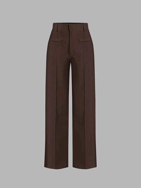 SHEIN MOD High Waist Straight Leg Pants | SHEIN USA Winter Colour Pallete, Punk Academia Outfit, Formal Trousers Women, Soft Feminine Outfits, Brown Slacks, Brown Dress Pants, Plain Pants, Tailored Clothes, Slacks For Women