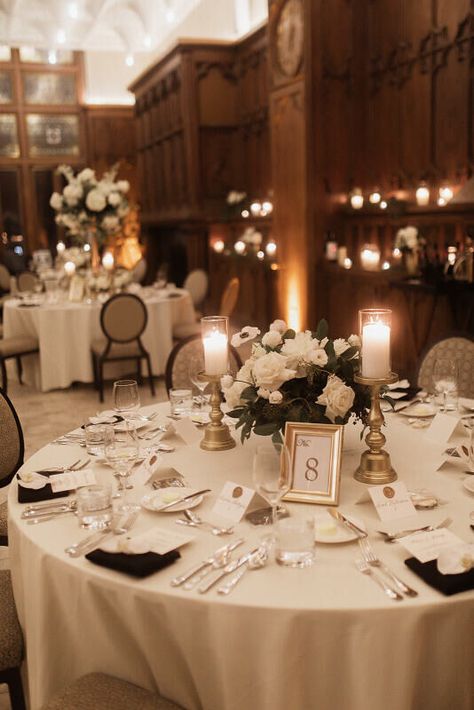 Elegant White Wedding Table Decor, Timeless And Romantic Wedding, Formal Traditional Wedding Theme, Elegant Wedding Styling, Tables For Reception, Timeless Romance Wedding Theme, Old Hollywood Centerpieces Wedding, Swanky Wedding Decor, Wedding Centerpieces Gold And White