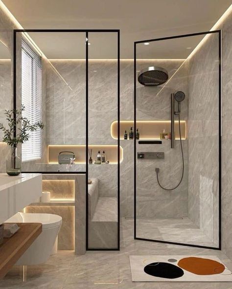 Design Toilet Modern, Batroom Desine, Modern Bathroom Decoration, Washroom Designs, Modern Washroom Design, Toilet Design Modern, Contemporary Toilet, Bathroom Design Styles, Bathroom Interior Design Modern