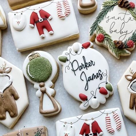 Santa Baby Gender Reveal, Santa Baby Baby Shower Theme, Boho Baby Boy, Gingerbread Baby, Winter Baby Shower Themes, Winter Cookies, Christmas Baby Announcement, Holiday Baby Shower, Crazy Cookies