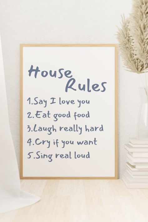 Quote Room Decor, Best Quotes For Room Decor, Funny Living Room Quotes, Funny Home Decor Signs Living Room, Funny Signs For College Apartment, House Rules Painting, Room Decor Frames Quotes, Apartment Signs, House Rules Poster