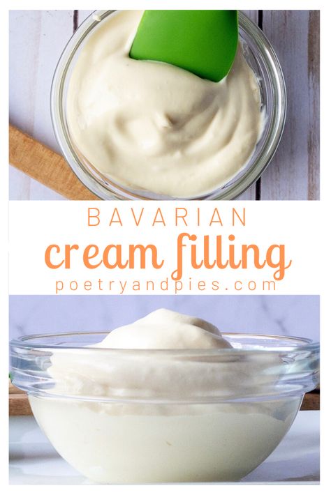 Bavarian Creme Filling, Cream Filling For Long Johns, Chocolate Cake With Bavarian Cream Filling, Bavarian Cream Filling Cake, Bavarian Cream Cupcakes, Italian Cream Filling, Vanilla Cake With Bavarian Cream Filling, White Chocolate Bavarian Cream, Bavarian Cream Filling Recipe