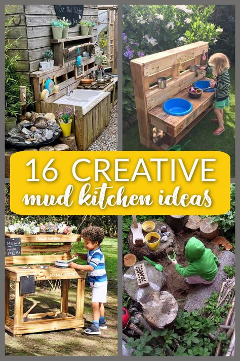 As a natural-minded parent, you’re always looking for fun ways to engage your child in outdoor play. Mud kitchens add creativity and experimentation to nature play. Here, you’ll find 16 great ideas for a mud kitchen. Mud Kitchen Ideas, Outdoor Play Kitchen, Mud Pie Kitchen, Mud Kitchen For Kids, Mud Kitchens, Mud Pies, Outdoor Play Spaces, Pie Party, Kids Mud