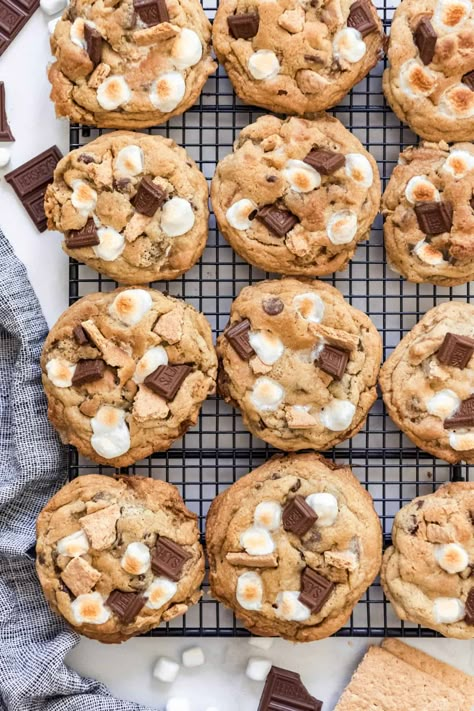 2023 Cookie Trends, Easy Snacks For Small Gathering, Easy Birthday Dessert Ideas, Best Cookie Base Recipe, S’mores Cookie, Cakebox Cookies, Long Cookies, Tailgate Desserts, S Mores Cookies