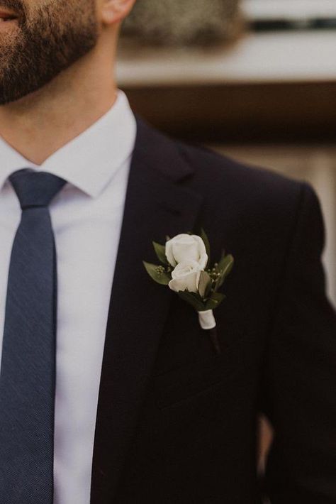 Navy Blue Groomsmen, Boutineer Wedding, Simple Boutonniere, White Rose Boutonniere, Romans 8 39, Blue Groomsmen, Olathe Kansas, White Boutonniere, Button Holes Wedding