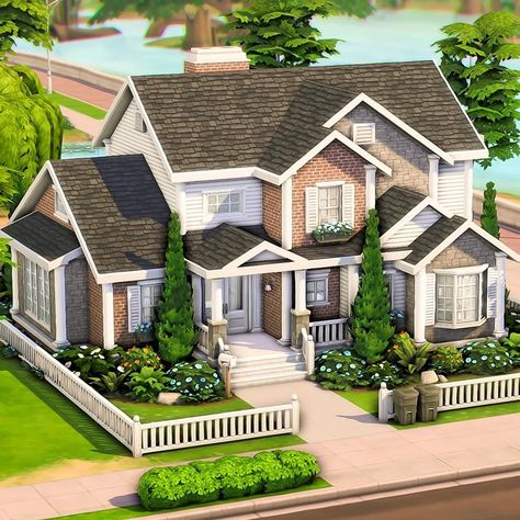 @honeymaysims • Instagram photos and videos Family Home Exterior Sims 4, Sims Suburban Home, Sims 4 Suburban Family Home, Base Game Sims 4 Rooms, Sims Family Home, Sims 4 Home Layout, Sims 4 House Plans Layout, Sims 4 Suburban House, Sims 4 Layout