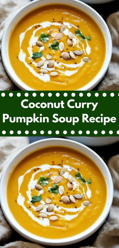 Craving a comforting pumpkin soup recipe? This Coconut Curry Pumpkin Soup is perfect! Combining coconut with pumpkin recipes, it’s ideal for lunch ideas, dinner recipes, or as a unique addition to your soup recipes collection. Curried Pumpkin Soup Recipe, Coconut Curry Pumpkin Soup, Curry Pumpkin Soup, Pumpkin Coconut Soup, Creamy Coconut Curry, Curried Pumpkin, Curry Pumpkin, Coconut Soup Recipes, Vegan Pumpkin Soup