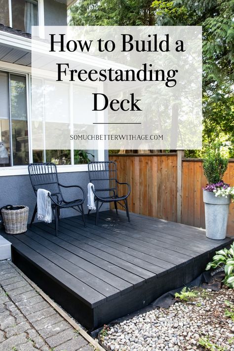 Small Deck Patio, Deck Over Concrete, Outdoor Deck Design, Small Backyard Decks, Freestanding Deck, Building A Floating Deck, Deck Design Ideas, Floating Deck, Small Deck Decorating Ideas