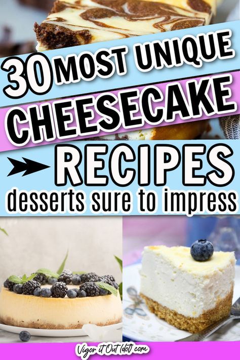 The best cheesecake recipes for your next party. Impressive and unique cheesecake recipe ideas from traditional to fruit filled to candy filled to cheesecake balls. Easy and fun desserts to bake for your dinner parties and holidays. Unusual Cheesecake Recipes, Crazy Cheesecake Recipes, How To Decorate Cheesecake, Cheesecake Balls Recipes, Cheesecake Recipe Ideas, Unique Cheesecake Flavors, Vintage Cheesecake, Desserts To Bake, Unique Cheesecake Recipes