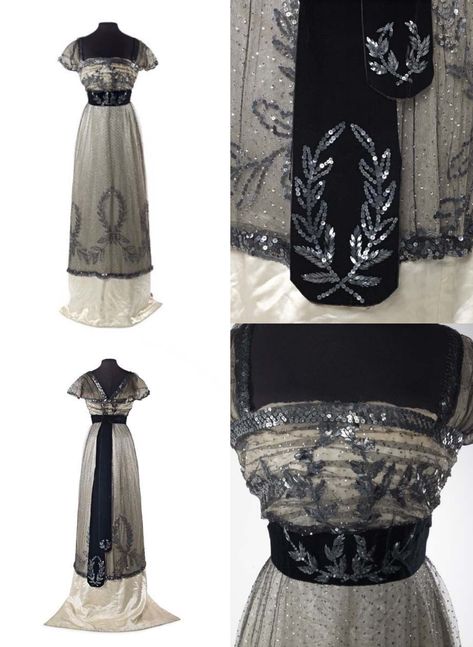 Evening dress ca. 1909-10. 1910s Formal Dress, Edwardian Evening Dress, 1910s Evening Dress, 1910 Evening Dress, 1914 Dress, 1912 Dress, 1901 Dress, Edwardian Evening Gown, 1912 Fashion Women Evening Gowns