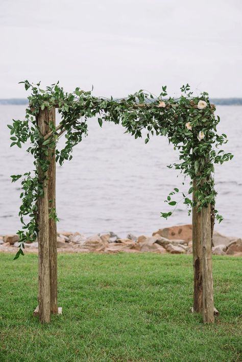 Romantic Lakeside Navy and Blush Wedding | Joshua Aaron Photography Wedding Arch Greenery, Simple Wedding Arch, Wedding Ceremony Setup, Wedding Arches Outdoors, Arbor Decor, Wedding Arbors, Wedding Arch Flowers, Wedding Arbour, Arch Flowers