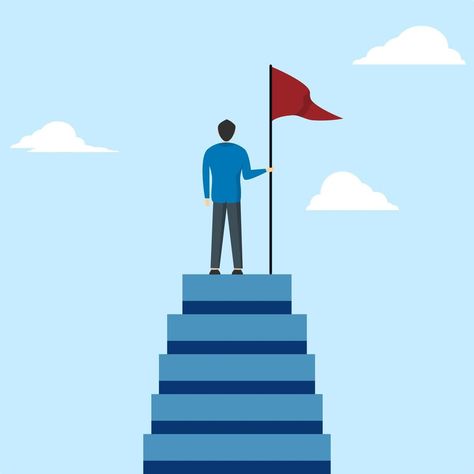 the concept of reaching the pinnacle of career or success, an entrepreneur has reached the top of the ladder of success or goals. Businessman standing on stairs with flag. leaders achieve goals. Achievement Drawing, Leader Drawing, Top Achiever, Goal Illustration, Successful Drawing, Success Illustration, Success Drawing, 2024 Background, Success Poster