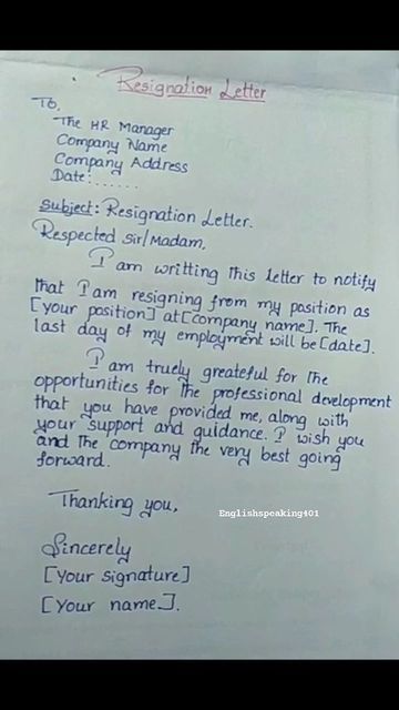 𝗘𝗻𝗴𝗹𝗶𝘀𝗵 𝘀𝗽𝗲𝗮𝗸𝗶𝗻𝗴 ®️🏅🎯📚 on Instagram: "|| Resignation Letter/How to write formal Resignation Letter || Follow this page @englishspeaking401 Follow my new page @english_gk401" How To Write Resignation Letter, How To Write A Formal Letter, Formal Letter Writing, Letter Writing Examples, Basic English Grammar Book, Formal Letter, Writing Examples, Application Writing, A Formal Letter