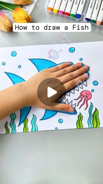 Simple and Easy Drawing Ideas on Instagram: "Learn how to draw a fish with this easy, simple, and creative tutorial! Watch as I guide you step-by-step, starting with basic shapes and lines to form the fish's body, fins, and tail. Add fun details like scales and bubbles to bring your drawing to life. Perfect for beginners and kids, this drawing tutorial will help you create a cute and colorful fish in no time. Grab your drawing supplies and join me for a fun and relaxing art session!" New Sketch Ideas, Simple Fish Art, Hand Tracing Art For Kids, Kid Drawing Ideas Easy, Easy Drawing For Kids Cute, Drawing With Shapes For Kids, Easy Beginner Drawings Step By Step, Drawing Hacks For Beginners, How To Paint Fish