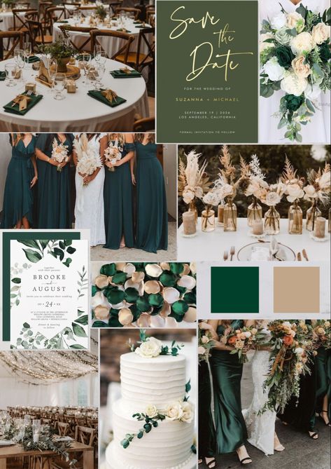 Wedding Color Emerald Green, Gem Green Wedding, Dark Green And Champagne Wedding Colors, Emerald Green Silver Wedding, November Wedding Emerald Green, Champagne Emerald Green Wedding, Forest Green Champagne Wedding, Emerald Green And Khaki Wedding, Emerald Green Wedding Inspiration