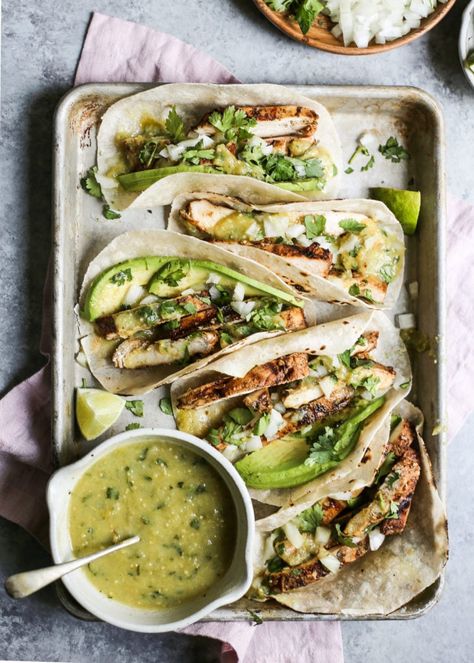 The Defined Dish, Defined Dish, Grilled Chicken Tacos, Chili Chicken, Tomatillo Salsa, Grilled Chicken Recipes, Mango Salsa, Food Heaven, Summer Food