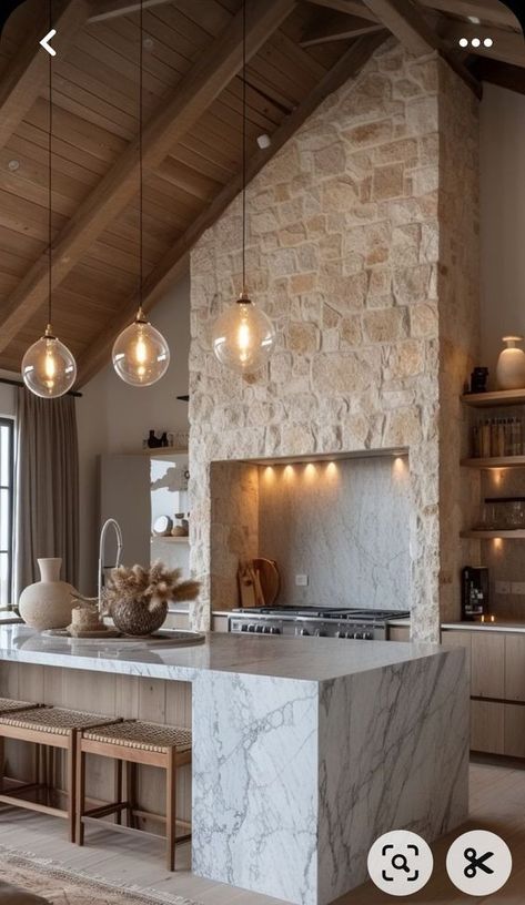 Kitchen Half Vaulted Ceiling, Refrigerator Next To Range, Kitchen Ideas With Vaulted Ceiling, Kitchen Ideas Natural Wood Cabinets, Vaulted Ceiling Kitchen Lighting, Sloped Ceiling Kitchen, Low Ceiling Kitchen Ideas, Kitchens With Vaulted Ceilings, Kitchen Ideas 2024