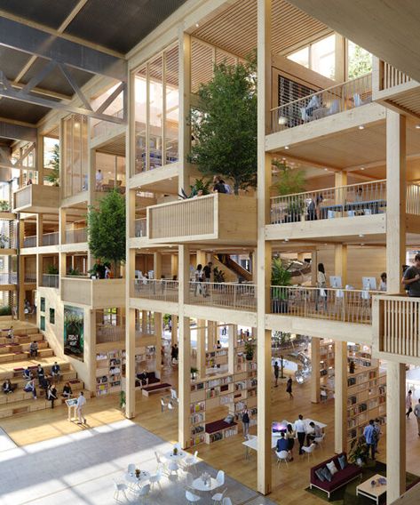 School Campus Design, School Building Design, Henning Larsen, Reims France, Timber Architecture, Open Gallery, School Campus, Timber Structure, Centre Commercial