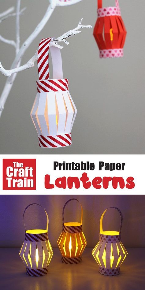 Mini Paper Lanterns, Chinese New Year Lantern Craft For Kids, Sukkot Crafts For Kids, Lantern Template Free Printable, Paper Lighthouse, Lantern Crafts For Kids, Kids Lantern, Lantern Crafts, Chinese New Year Crafts For Kids