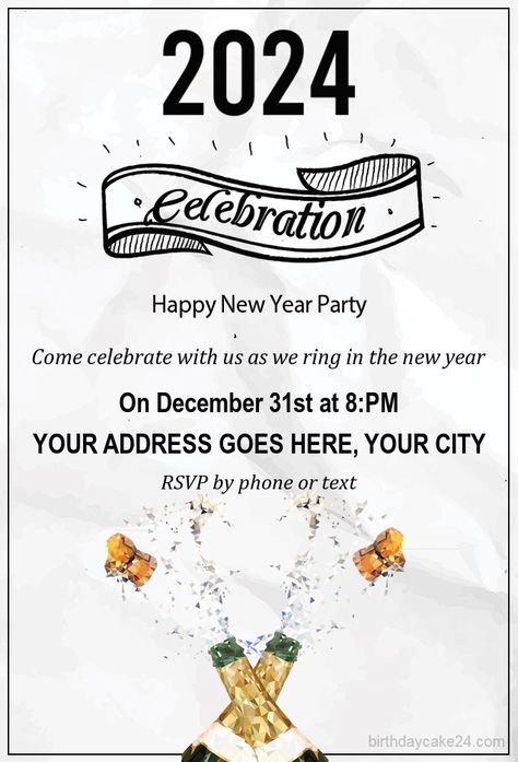 Happy New Year 2024 Party Invitation Card Maker Online New Year Invitation Card, New Year Party Invitation, New Year Invitation, Invitation Card Maker, 2023 Party, Free Wedding Invitations, Invitation Text, New Year Party, Online Invitations