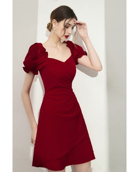 [Ad] Buy Burgundy Bubble Sleeved Aline Short Party Dress For Semi Formal High Quality At Affordable Price Online. Free Shipping And Pro Custom Service Since 2009. #shortpartydressesforwomen Two Piece Semi Formal Dresses, Formal Dresses For Christmas Party, Burgundy Formal Dress Short, Modest Short Dresses Formal, Semi Formal Women Dress, Semi Formal Dresses For Teens Simple, Burgundy Semi Formal Dress, Burgundy Dress Formal Short, Dress For School Party