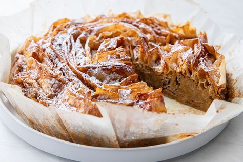 Pumpkin Ruffled Milk Pie | Love and Olive Oil Ruffled Milk Pie, Milk Pie, Pumpkin Custard, Farmers Cheese, Greek Desserts, Phyllo Dough, Pies & Tarts, Bread Pudding, Pumpkin Puree