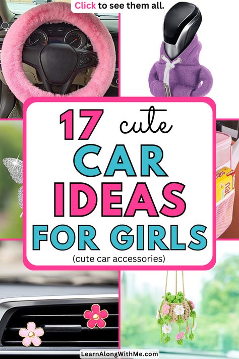 If your car's interior is a little dull, check out these cute car accessories to give it up a glow up.  Which of these car interior ideas will work for you?  Click to find out. Preppy Car Organization, Cute Car Gadgets, Blue Car Aesthetic Interior, Decorate Inside Of Car, Teen Car Accessories, Teen Girl Car Accessories, Car Gifts For Girls Ideas, Things To Put In Your Car, Car Things For Girls Ideas