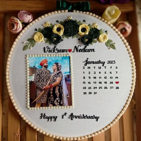 Customized photo embroidery anniversary handmade hoop 💖✨ Dm us for details and order 🎁 . . #anniversary #handembroidery #embroideryhoopart #lovehoops Embroidery Hoop Art For Husband Birthday, Embroidery Hoop Art Anniversary, Handmade Gifts For Couples, Embroidery For Wedding Gift, Wedding Gifts Ideas For Couple, Anniversary Gift For Mom And Dad, Photo Embroidery Ideas, Wedding Hoop Embroidery Pattern, Anniversary Hoop Art