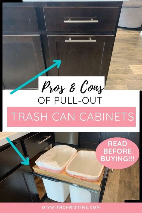 Pros & Cons Of Pull-Out Trash Cans In Kitchen Cabinets (Read First!) – DIY With Christine Pull Out Trash And Recycle Bin, How To Add A Pull Out Trash Can, Kitchen Cabinet For Garbage Can, Trash Storage Kitchen, Kitchen Cabinets Trash Can, How To Make A Pull Out Trash Can Cabinet, Where To Put The Trash Can In Kitchen, Diy Trash And Recycling Cabinet, Garbage Bin Kitchen Cabinet