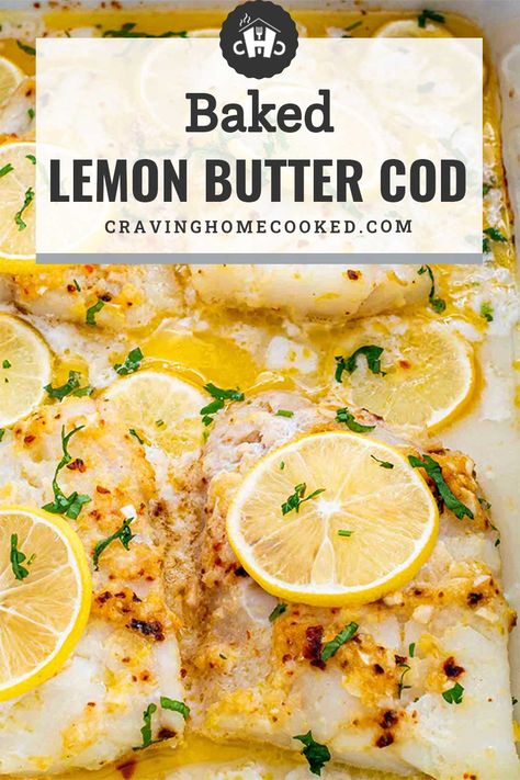 Coated in a garlic lemon butter sauce, this 20-minute Baked Lemon Butter Cod is the quick and easy weeknight recipe you’ve been waiting for! #baked #cod #recipe Baked Lemon Fish Recipes, Baked Cod With Parmesan Garlic Butter, Clean Cod Recipes, White Cod Recipes, Fish Recipes Cod Baked, Simple Cod Fish Recipes, Keto Baked Cod Recipes, Baker Cod Recipes, How To Cook Cod Fillets In Oven