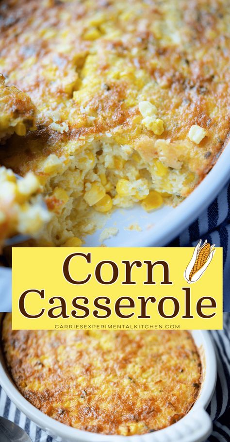 This deliciously easy corn casserole made with fresh corn kernels, butter, heavy cream and eggs is the perfect side dish. Easy Corn Casserole Recipe, Baked Corn Casserole, Corn Pudding Casserole, Sweet Corn Pudding, Easy Corn Casserole, Cream Corn Casserole, Corn Casserole Recipe, Corn Dishes, Corn Pudding