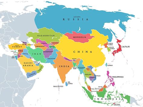 Countries Of Asia, Vietnam Map, Asian Continent, Asia Continent, North Asia, Physical Map, Asia Map, Geography Lessons, Western Asia