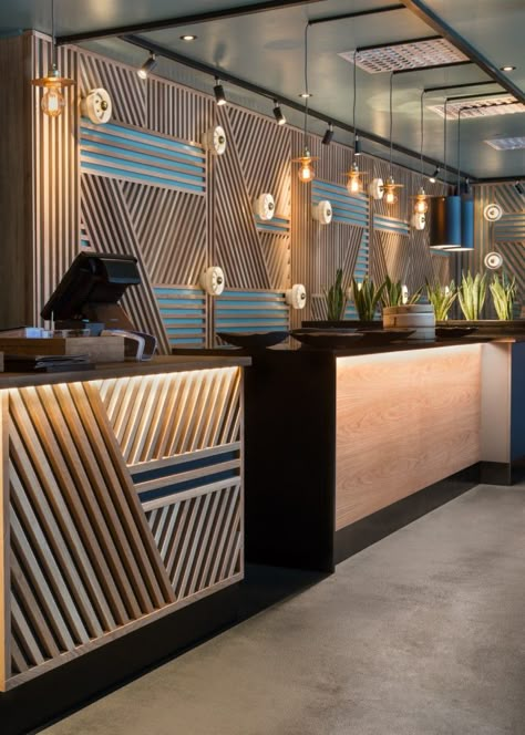 Restaurant Accent Wall Ideas, Cashier Counter Design Restaurant, Bar Counter Design, Coffee Shop Interior Design, Coffee Shops Interior, Counter Design, Modern Restaurant, Coffee Shop Design, Cafe Interior Design