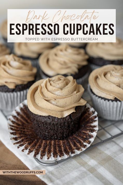 Dark chocolate espresso cupcakes and an espresso buttercream, both made with real, freshly brewed espresso. Click here for the recipe! Best Moist Chocolate Cupcakes, Homemade Chocolate Cupcakes From Scratch, Home Made Cupcake Recipes, Easy Chocolate Cupcakes, Espresso Cupcakes, Home Made Cupcakes, Homemade Chocolate Cupcakes, Homemade Cupcake Recipes, Chocolate Cupcake Recipe