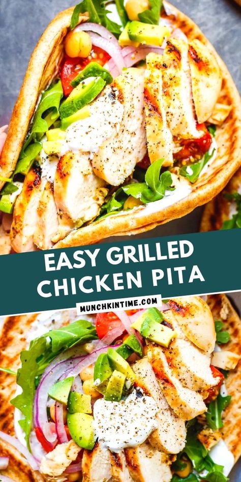 Pita Chicken Sandwich, Mediterranean Diet Pita Sandwich, Chicken In Pita Recipes, Pita Bread Sandwich Recipes, Pita Wraps Chicken, Mediterranean Chicken Pita Pockets, Greek Chicken Pita Wraps, Chicken Hummus Pita, Pita Sandwich Recipes Healthy