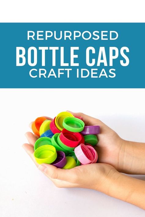 Do you have a million bottle caps lying around waiting to be used? Check out these 28 art and crafts projects. Learn how to make wall art and other creative home decor ideas made with plastic and metal caps. #diy #caps #crafts Things To Do With Plastic Bottle Caps, Water Bottle Lid Crafts, Milk Bottle Lids Ideas, Plastic Bottle Tops Crafts, Milk Bottle Top Crafts, Pop Bottle Cap Crafts, Upcycle Plastic Bottles Creative Ideas, Bottle Lid Crafts, Plastic Bottle Caps Crafts