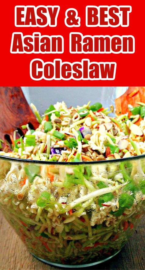 Coleslaw With Ramen Noodles, Ramen Coleslaw, Asian Coleslaw Recipe, Asian Ramen Salad, Japanese Appetizers, Asian Ramen, Coleslaw Recipes, Asian Coleslaw, Tasty Salads