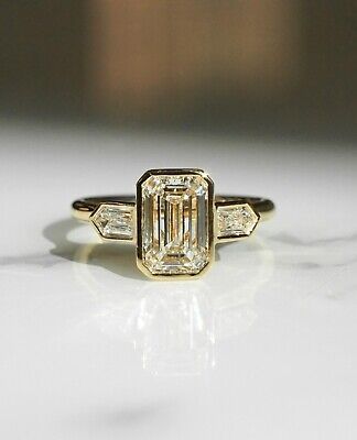 ad eBay - Emerald Cut Moissanite Engagement Ring Bezel Set Three Stone Wedding Ring D/VVS1 - Buy Now, click the link (eBay) Emerald Cut Engagement Ring With Cluster, Simple Chic Engagement Ring, Flushed Engagement Ring, Bezel Cluster Engagement Ring, Criss Cut Moissanite, Duo Stone Engagement Ring, Art Deco Promise Ring, Trendy Engagement Rings Unique, Engagement Ring Emerald Accent