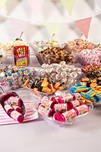 Keep your guests sweet with a table of sweet selections Retro Wedding Theme, Festival Themed Party, Sweet Table Wedding, Rockabilly Party, Sweet Buffet, Sweet Carts, Rockabilly Wedding, 80's Party, 21st Party