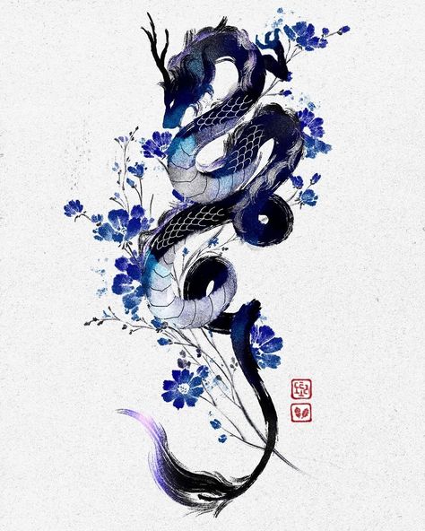 2 Dragons Drawing, Tattoo Ideas Chinese Dragon, Ink Dragon Drawing, Twin Dragons Tattoo, Dragon Wallpapers Aesthetic, Japanese Painting Tattoo, Brushstroke Dragon Tattoo, Water Dragon Tattoo For Women, Smokey Dragon Tattoo