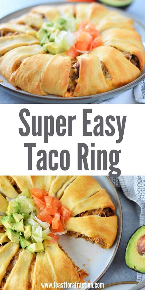 Beef Taco Ring Crescent Rolls, Taco Round Bake, Taco Ring With Crescent Rolls Pampered, Easy Taco Ring, Taco Wheel Recipe, Taco Cresent Rings, Cresent Taco Roll, Tacos With Crescent Rolls, Taco Party Ideas Appetizers