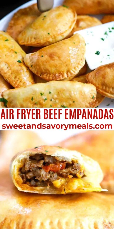 Air Fryer Empanadas Beef, Air Fry Empanadas Recipe, Empanadas Air Fryer Recipes, Food Ideas Ground Beef, Empanada Air Fryer Recipes, Easy Beef Empanadas Recipe Air Fryer, Air Fried Empanadas, Air Fry Empanadas, Air Fryer Dinner Recipes Beef