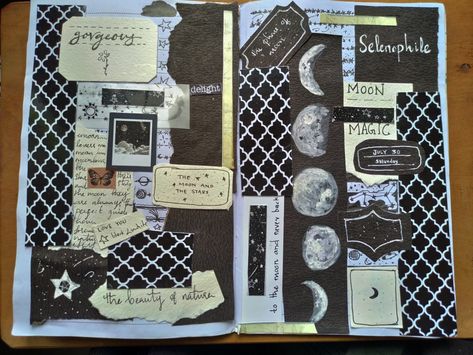 Selenophile Journal Ideas, Selenophile Journal, Moon Journaling, Journal Photos, The Moon And The Stars, Black And White Theme, Black Moon, Journal Art, Journaling Ideas