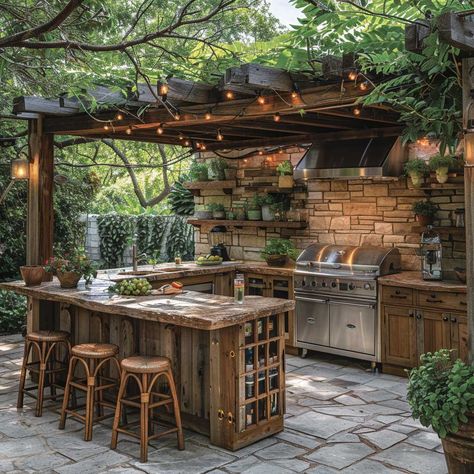 10+ Must-See Outdoor Kitchen Designs for the Modern Home • 333+ Art Images Outdoor Kitchen Living Room, Outdoor Full Kitchen, Natural Outdoor Kitchen, Outside Kitchens Ideas, Outside Eating Spaces, Outdoor Kitchen Modern Design, Outdoor Kitchen And Dining Area, Desert Outdoor Kitchen, Outdoor Garden Kitchen