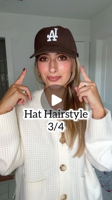 Lainey Ostrom on Instagram: "Hat hairstyle 3 of 4! I I’ve showed this hair hack before but it’s such a good one!" Straight Hair Hat Hairstyles, Style Hats Casual Outfit, How To Style Hair With A Hat, Ball Cap Outfits For Women, Baseball Hat Hairstyles Medium, Hair Styles With Beanies, Hairstyles With Hats Ball Caps, Airport Hairstyles Travel Hair, Hat Hairstyles Long Hair